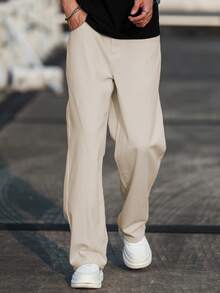 Manfinity Hypemode Jeans casual da uomo con tasche e bottoni, vestibilità ampia e gamba dritta, adatti per il pendolarismo - Albicocca - Visualizzare 4