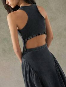 LYSMO 2025 New Arrival Women's Black Distressed Wash Backless Design Dress - Black - View 8