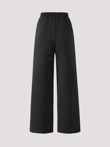 SHEIN Sparklyn Bộ đồ 2 món cho bé gái: áo khoác nỉ có mũ, màu trơn, in chữ phía trước, kiểu vai rớt, gồm áo nỉ và quần. - màu đen - Xem 4