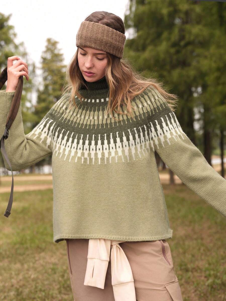 SHEIN In My Nature 女士休闲百搭通勤户外高领长袖毛衣 - 彩色 - 查看 1