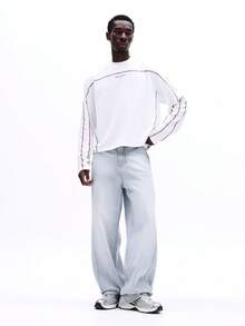 Áo thun dài tay dáng rộng SUMWON dành cho nam, thiết kế phối màu tương phản, cổ tròn, chất liệu cotton trơn. - trắng - Xem 7