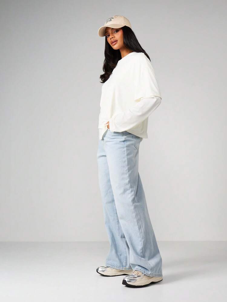 MISSGUIDED Mid Rise Baggy Wide Leg Relaxed Fit Vintage Washed Casual Everyday Comfortable Light Wash Loose Denim For Spring Summer Fall Winter