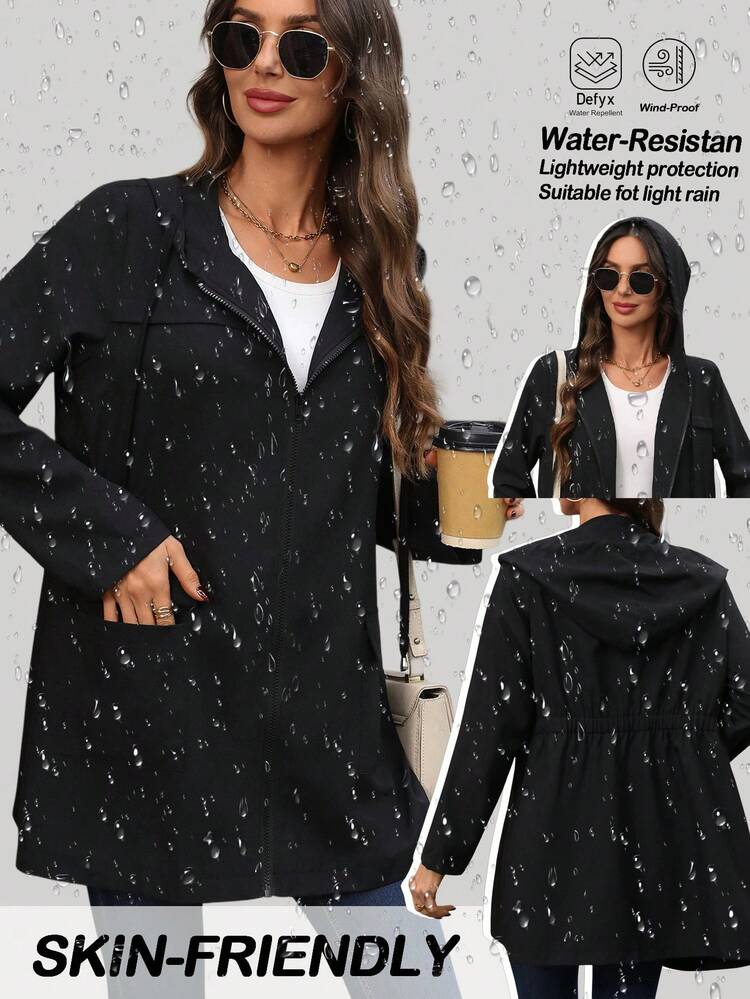 Women's Solid Color Long Sleeve Zip-Up Hooded Trench Coat, Autumn Winter Clothes For Women Women's Winter Jacket Black Jacket Women Dress Jacket Dresses For Women Long Sleeve Black Casual Dress Blazer Dress For Women Rain Jacket For Women Outerwear Women Cover Up Jacket Shackets For Women