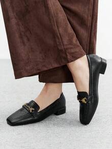 CUCCOO BIZCHIC Women's Metal Decor Casual Slip-On Loafers, Versatile For Daily Commute For Christmas - Black - View 4