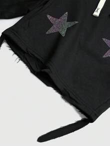 ROMWE MEN Men's Distressed Star Studded Casual Shorts, Street Style - Black - View 6