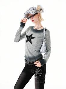 Bloopia Women's Casual Tie-Dye Embroidered Long Sleeve Top, Fashionable For Autumn - Light Grey - View 5