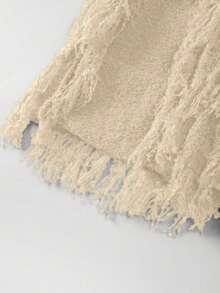 Franclia 新款秋冬欧美风性感不对称肩部流苏毛绒针织连衣裙 - 米色 - 查看 4