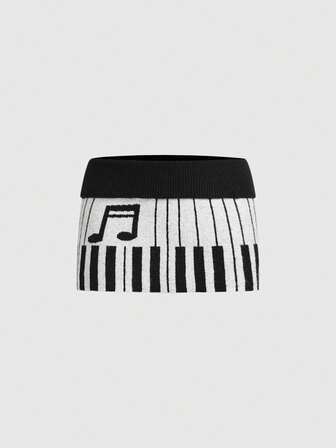 Jacquard Y2K Crop Strick Mini Rock mit Klaviermuster