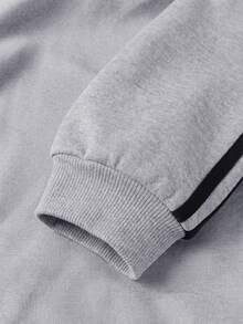 SHEIN Áo nỉ nữ tuổi teen, cổ bẻ nửa khóa kéo, dáng rộng, in họa tiết tiếng Anh, thích hợp mặc đi học, phong cách tối giản cho mùa thu/đông. - Màu Xám nhạt - Xem 6