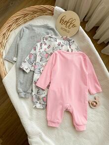 Newborn Baby Girl Casual Cute Cartoon Pattern Knitted Long Sleeve Romper Pajamas - Multicolor - View 2