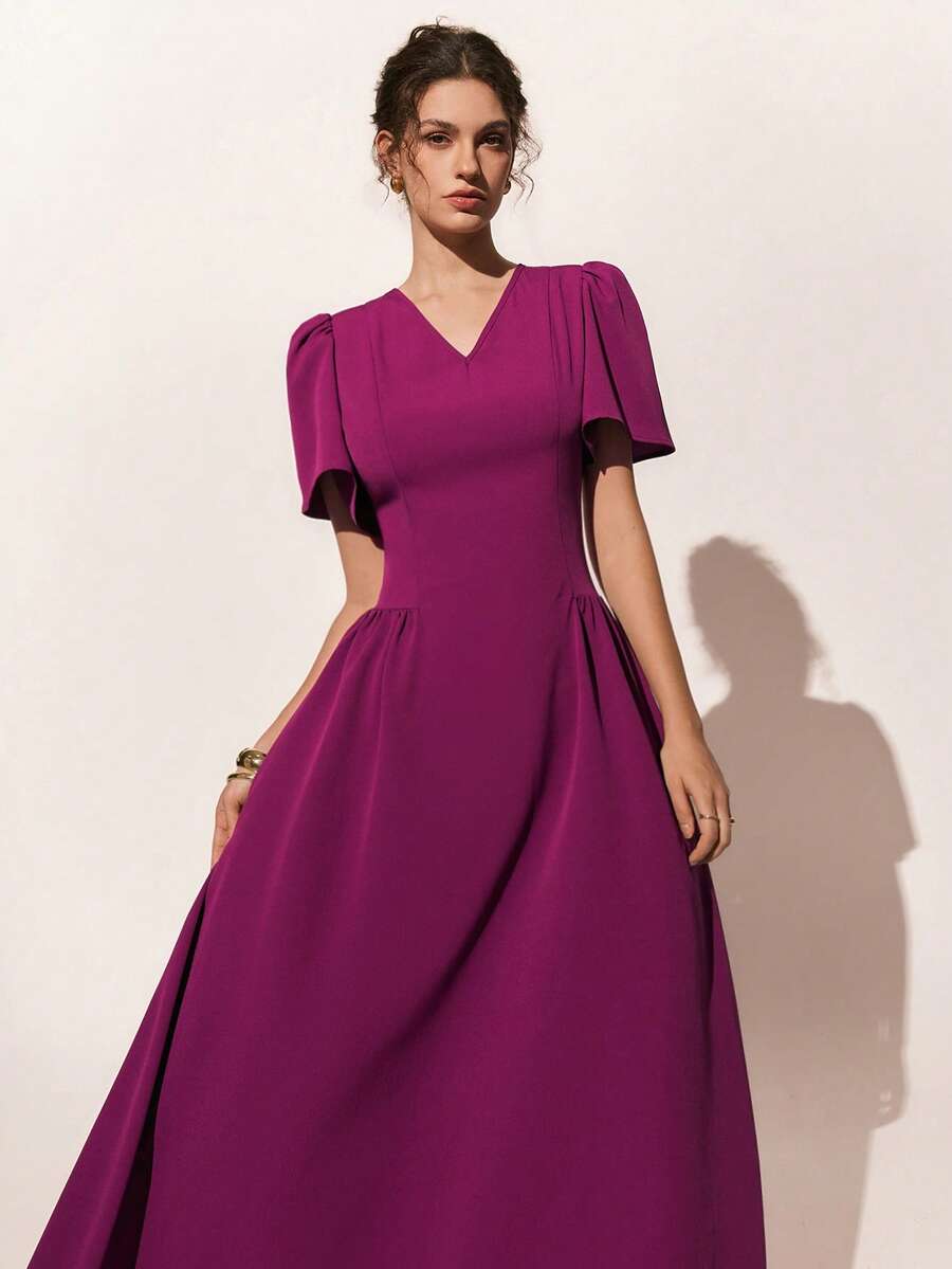 Poéselle 女士时尚休闲长裙 - Red Plum - 查看 1