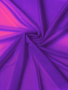 Swim Oasis 大码女士高端绿洲三件套：黄色渐变印花单肩褶皱高腰裤套装，搭配渐变印花网纱半身裙，夏季海滩度假风 - 彩色 - 查看 8