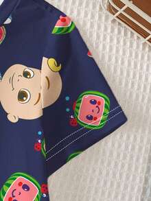 CoComelon X SHEIN Baby Boy Casual Cartoon Pattern Round Neck Short Sleeve Top, Summer - White - View 3