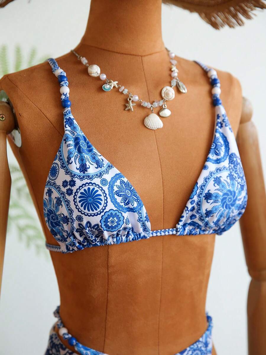 Travachic 印花泳衣套装，适合海滩度假，女士泳衣，女士泳装，海滩，女士海滩套装，女士海滩装扮，新年，夏季，女士夏季沙滩比基尼，女士夏季套装，优雅泳装，度假，花卉，图案，派对，海滩，优雅 - 彩色 - 查看 1