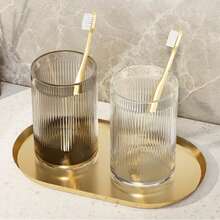 1pc Thick Transparent Plastic Toothbrush Holder Cup - Modern Ribbed Design Bathroom Mug, Suitable For Toothbrush And Accessories, Durable And Stylish, Bathroom Organization | Fashionable Toothbrush Holder | Transparent Plastic Structure - Multicolor - View 6