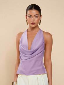 COSMINA Women's Lavender Plunging Neckline Sexy Backless Fashion Halter Camisole, Backless Tops,For Summer Parties And Vacations,Valentine's Day,Vacation Outfits Women,Tank Top - Purple - View 4