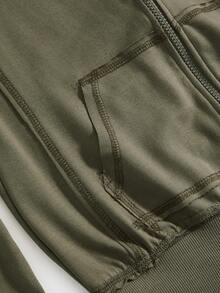 ROMWE Grunge Punk 女士露肩复古长袖拉链做旧卫衣 - 軍綠色 - 查看 4