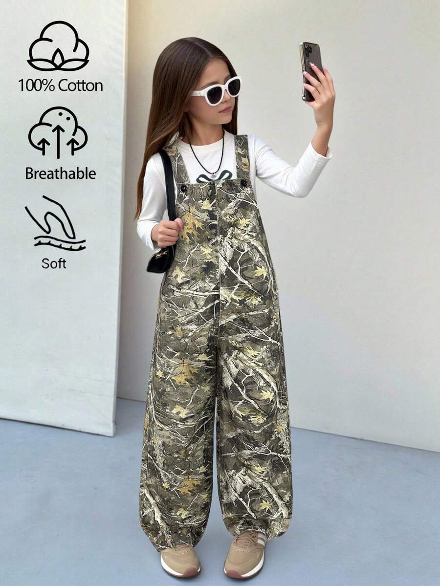 SHEIN Trang phục mùa thu đông cho bé gái, áo liền quần dáng rộng in họa tiết da báo có túi, họa tiết báo đốm (không kèm áo thun), quần jeans đa năng, trang phục đi học mùa thu đông, trang phục Halloween cho bé gái, trang phục Giáng sinh, trang phục kiểu cổ điển. - Nhiều màu - Xem 1