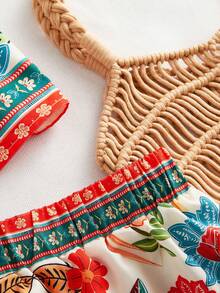 Travachic Bộ 2 áo thun tay ngắn cổ chữ V in họa tiết toàn thân và quần short cho nữ - Nhiều màu - Xem 4