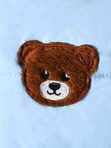 SHEIN Baby Boys/Girls Black Casual Cute Bear Embroidered 3D Ear Hoodie Zip-Up Long Sleeve Quilted Thick Cotton Jacket, Bear Embroidery On Chest Is Playful & Adorable, Loose Fit Comfortable, Suitable For Outdoor, Casual, Home Play, Unisex Hooded Padded Cotton Jacket For Infants, Toddlers, 6M-3T Cute Baby Boy Clothes Winter Baby Boys 0 3yrs Jacket Baby Boy Bear Outfit Baby Bear Jacket - Blue - View 7