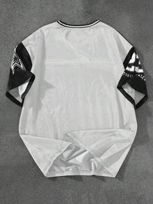 PAVTROS Áo thun nam thường ngày in số, kiểu dáng thể thao, áo thun nam phong cách Y2K, áo thun Jersey cỡ lớn, áo thun Jersey Y2K cho nam. - Đen và trắng - Xem 2