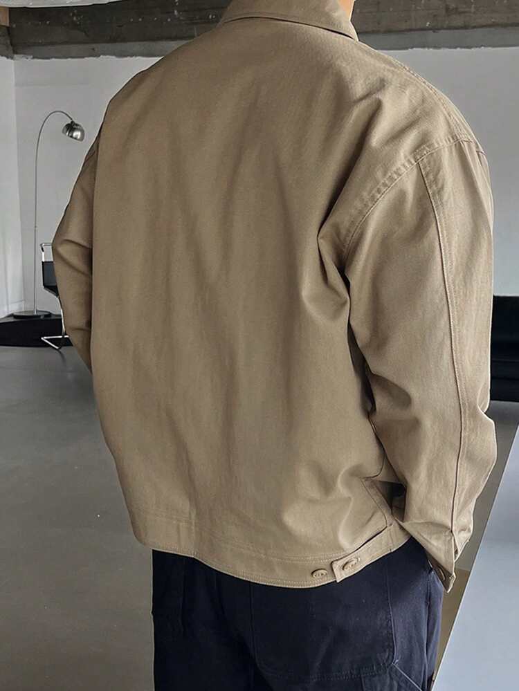 Khaki Letter Embroidery Men's Jacket And Coat, Autumn