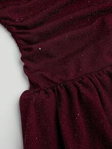 Sweetra Váy xòe đỏ không dây ôm sát eo phong cách Giáng sinh đầy sao, tôn dáng cho phụ nữ có đường cong, hàng mới về mùa đông - Màu Đỏ Sâu - Xem 3