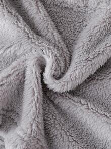 1pc Plus Size Women Gray Plush Hooded Robe With Bear Face And Ear Decor, Soft Knit Fabric With Embroidered Smiling Bear Face, Long Sleeve Full Length Jumpsuit Loungewear, Stretchy Knit Fabric Machine Washable Comfortable Fit Family Matching Outfits Mommy And Me (2 Sets Are Sold Separately), For Fall & Winter