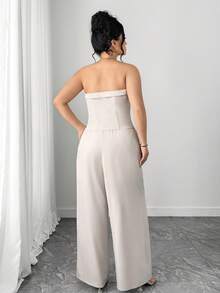SHEIN Elenzya Plus Size Elegant Commuter Solid Color Tube Top And Pants Two Pieces Set, Summer - Light Grey - View 2