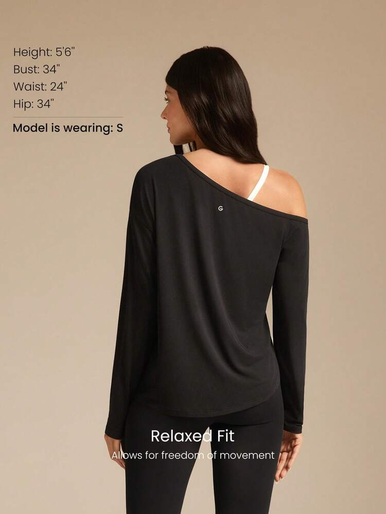 TENCEL™ Modal Drift Off Lightweight Silky Smooth Asymmetrical Off Shoulder Long Sleeve Active Top Low-Impact Yoga Pilates Gym Studio Daily Casual Wear