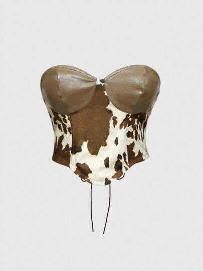 Hippie Top pour femme en patchwork  PU imprimé animal vintage western