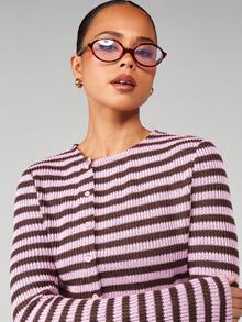 MISSGUIDED Cardigan a maniche lunghe con righe orizzontali, con bottoni davanti, maglia per autunno/inverno, ideale per stratificazione - Multicolore - Visualizzare 3