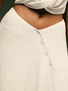 Denimoi 不对称下摆V腰针织半身裙，时尚百搭，适合秋冬季节。 - 米色 - 查看 5