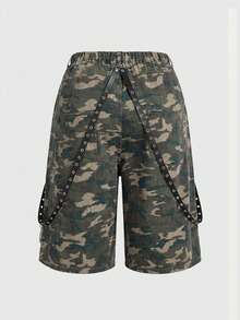 ROMWE Street Life 大码 Y2K 街头风迷彩宽松七分牛仔裤 - 軍綠色 - 查看 2