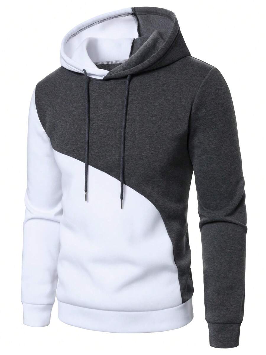 Manfinity Homme 男士休闲撞色拼接连帽衫，秋冬设计师款男士连帽衫，男士休闲连帽衫 - 彩色 - 查看 1