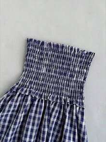 K-Vae Blue Plaid Drawstring Waist Casual Skirt, Summer - Blue - View 6