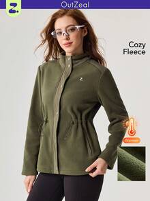 OutZeal 女士保暖抓绒束腰拉链户外抓绒外套，适合秋冬季徒步露营 - 軍綠色 - 查看 1