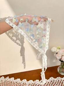 Joivida 1件蝴蝶蕾丝三角围巾发带，花卉图案，涤纶材质，柔软舒适，适合女性佩戴，甜美可爱，适合拍照、休闲、春夏户外活动，优雅田园风头巾。