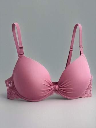 Sujetador Copa C, Tela Lisa, Diseño de Moño al Centro, Tirantes Ajustables, Cómodos, Push Up, 3 Niveles de Ajuste