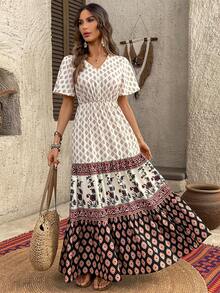 EMERY ROSE 女士度假休闲印花拼接连衣裙 - 彩色 - 查看 3