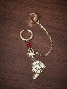 HARRY POTTER X SHEIN Pendientes con diseño de personaje de dibujos animados de Hermione Jean Granger de moda para invierno - Dorado - Ver 4