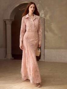 MOTF PREMIUM Chân váy lưới thêu hoa, xuân/hè - Hồng - Xem 4