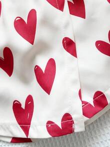 Playful Pals Bộ 2 món đồ thời trang mùa xuân cho bé gái ngày lễ tình nhân, áo dài tay tua rua màu đỏ kết hợp quần short in hình trái tim, thích hợp mặc thường ngày, ngoài trời, dự tiệc ngày lễ - Nhiều màu - Xem 7