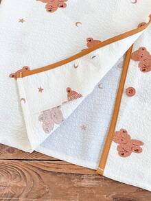 2件套女童小熊印花褶皱面料休闲舒适睡衣套装 - 杏色 - 查看 7