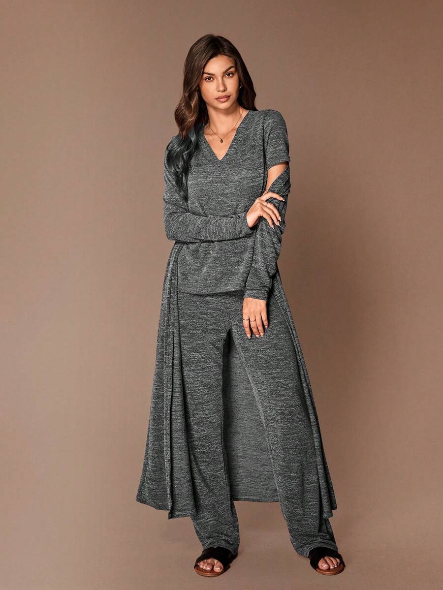 Ladies' Solid Color Home Lounge Set Cozy Outfit, Fall Winter Clothes