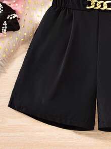 Sparklyn 两件套女童红色蝴蝶结吊带背心搭配黑色短裤，金属腰带，优雅春夏装扮 - 黑與白 - 查看 7