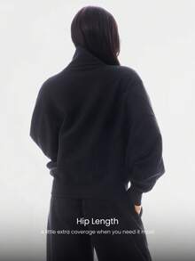 GLOWMODE Everyday Fleece Warmth Whisperer Soft Warm Lightweight Front Back Seam Detailing Pockets Batwing Sleeve High Neckline Full-Zip Jacket Autumn Winter Daily Casual - Black - View 2