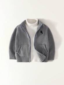 Maija Kids Young Boy Grey Mandarin Collar Embroidered Casual Cardigan