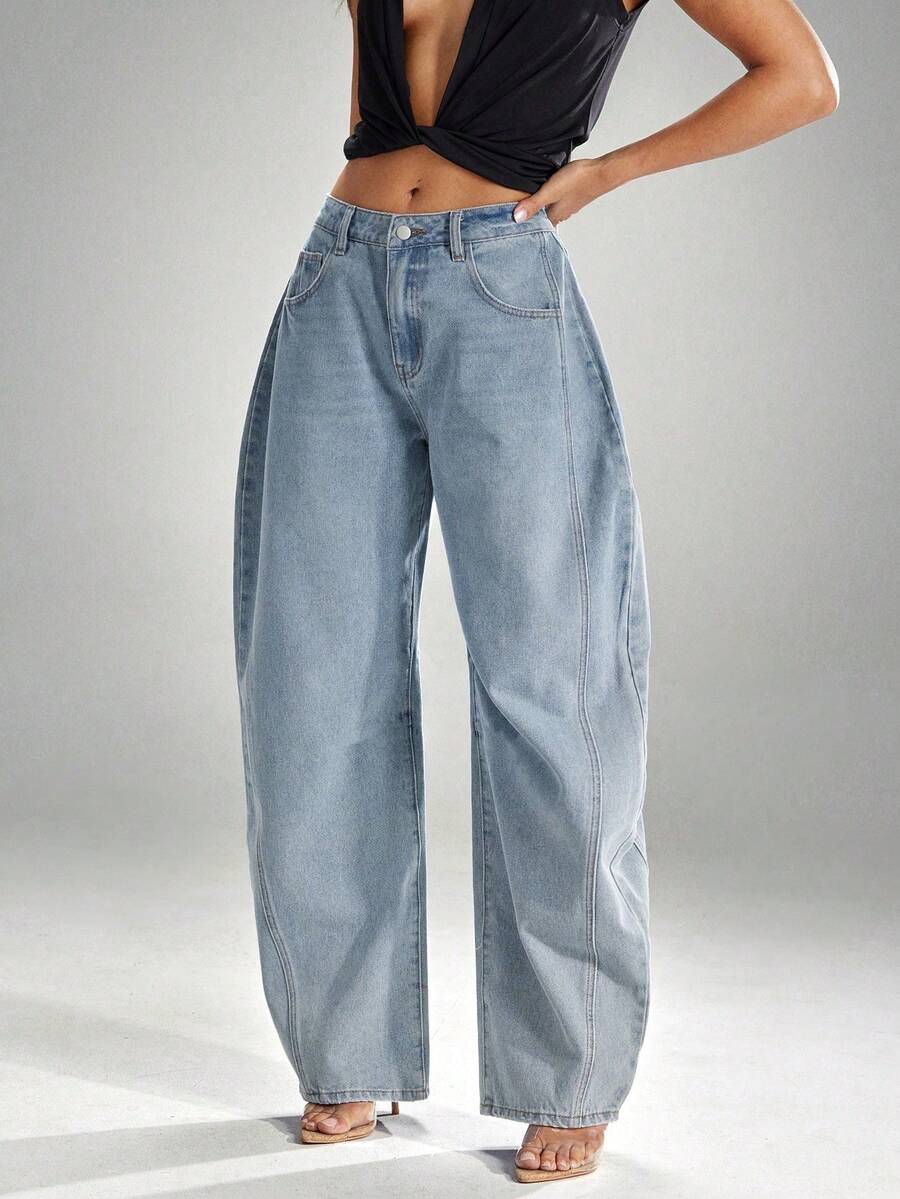 Pantalones de mujer pantalones vaqueros pantalones anchos pantalones de mezclilla mujer pantalones baggy pamtalones mujer pantalones de mujer mezclilla pantalones de mujer curvy - Gris - Ver 1