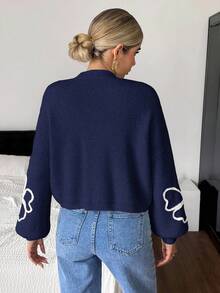 Siren Gaze 女士碎花落肩长袖宽松休闲开衫 - 藏蓝色 - 查看 2